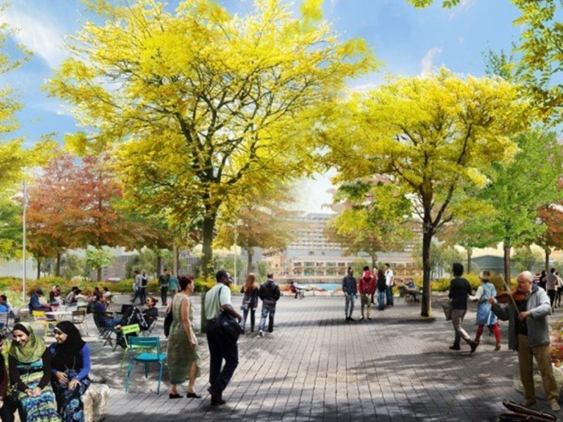 Ingang Rijnhavenpark bij het Luxorplein